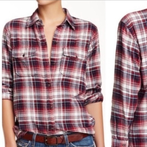 Current/ Elliott The Perfect Tartan Plaid Flannel Shirt Cotton Size S - Picture 1 of 10